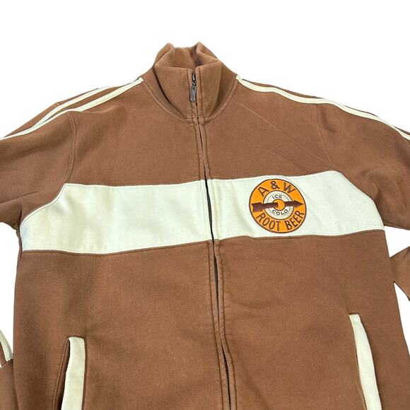 Vintage 90s A&W RootBeer Track Jacket Brown Stripe Mens 2XL - Picture 2 of 4